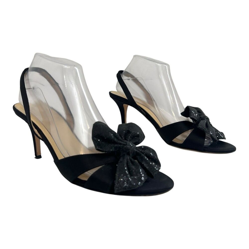 Kate Spade Women's Size 10 Black Satin Slingback Heels Sequin Bow Dress Shoes
